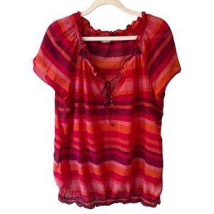 Old Navy Relaxed Red and Pink Tie Front Blouse Women’s L Sheer Lightweight